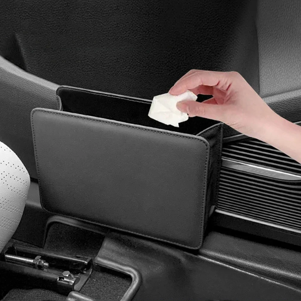 Car Side Door Foldable Trash Can PU Leather Multifunction Storage Box Car Organizer Seatback Hanging Storage Bag Trash Bin