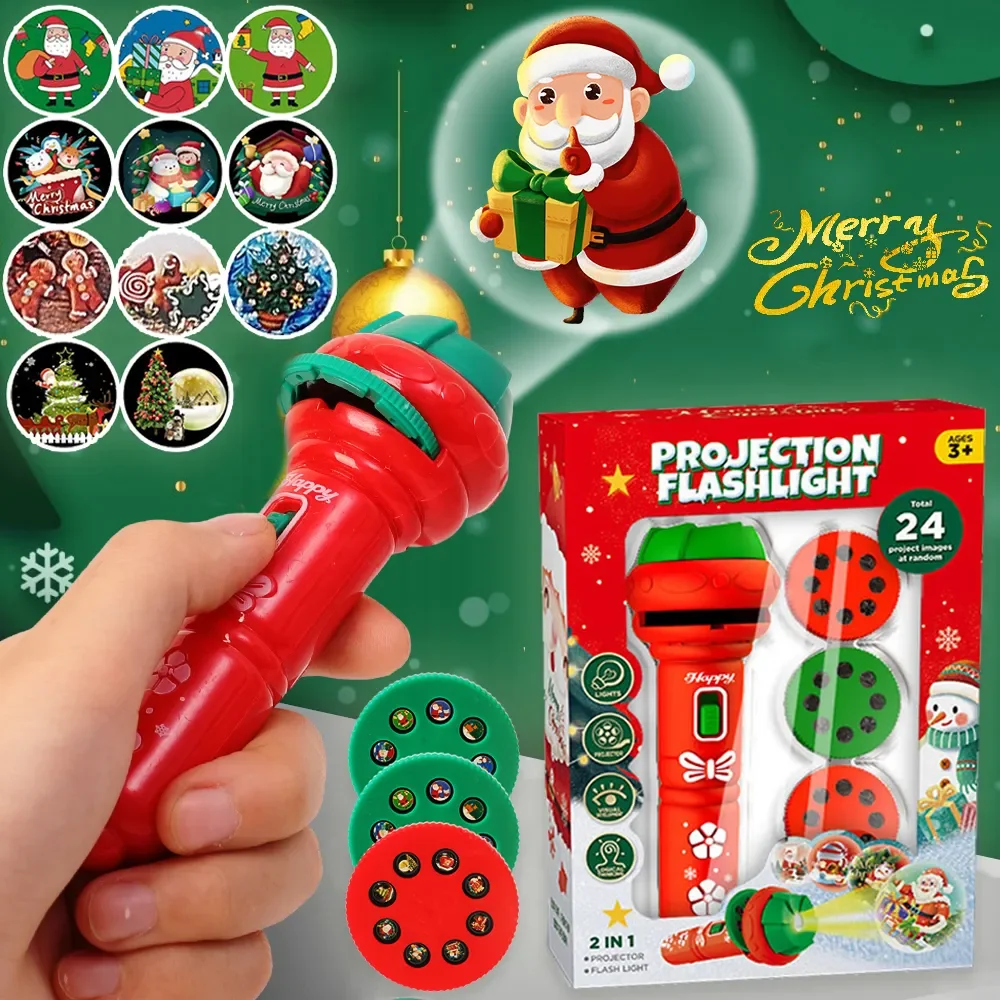 

Fun Cartoon Santa Projector Flashlight Toys Kids Early Education Light Up Pattern Sleep Flashlight Baby Puzzle Christmas Gifts