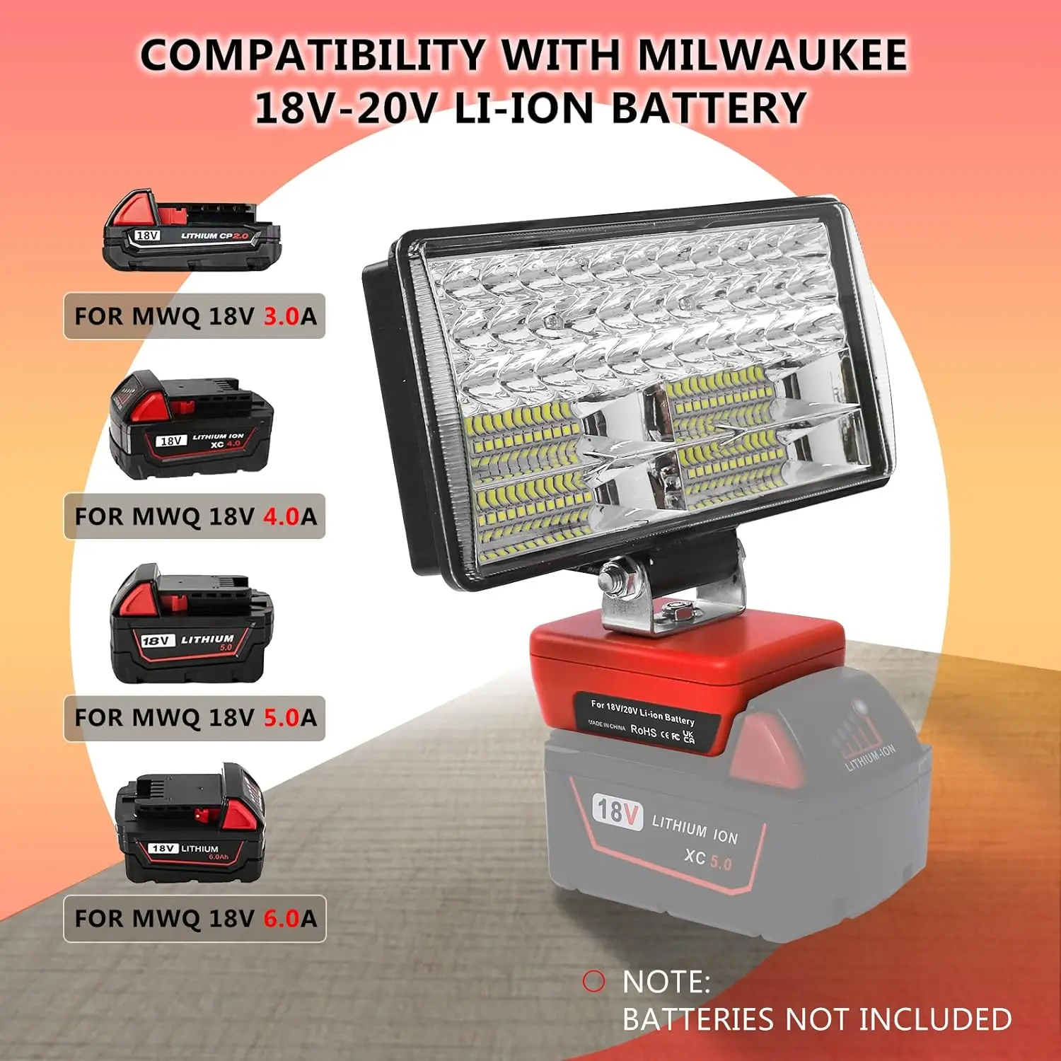 35W Led Work Light for Milwaukee 18V Li-ion Battery Emergency Lights Power Tool Light with Two USB Ports