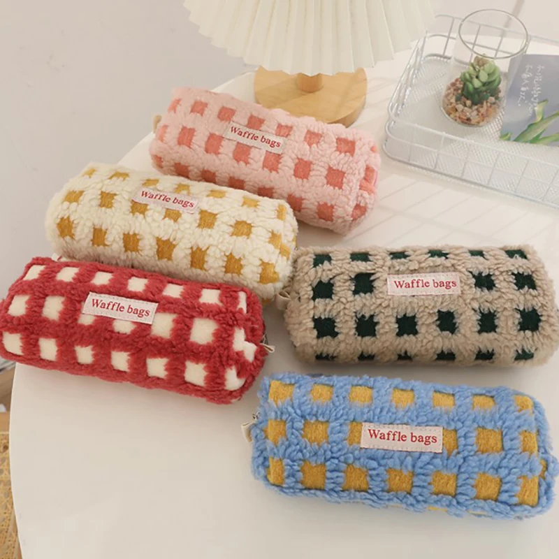 

Waffle Lamb Plush Pen Bag Japanese INS Style Pencil Pouch Small Student Stationery Storage Bag School Supplies