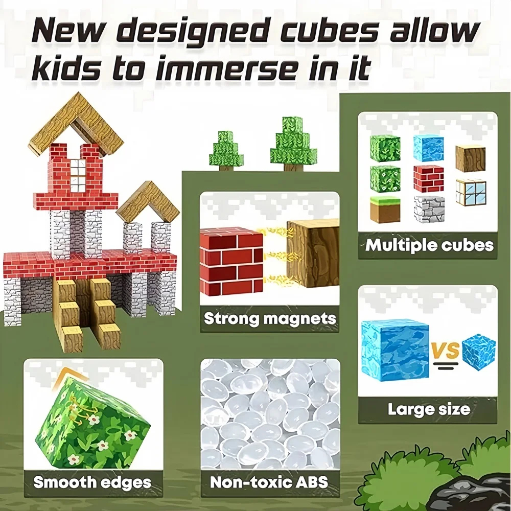 Magnetic Mine World Cube Building Blocks Magnet Word Set for Girls Age 3+ DIY Model Children Assembly Game Sensory Toys