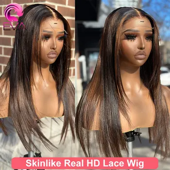 Eva Layered Cut 5x5 HD Lace Closure Wig Straight Glueless Wigs Highlight Human Hair Lace Frontal Wig Pre Plucked Bleached Knots