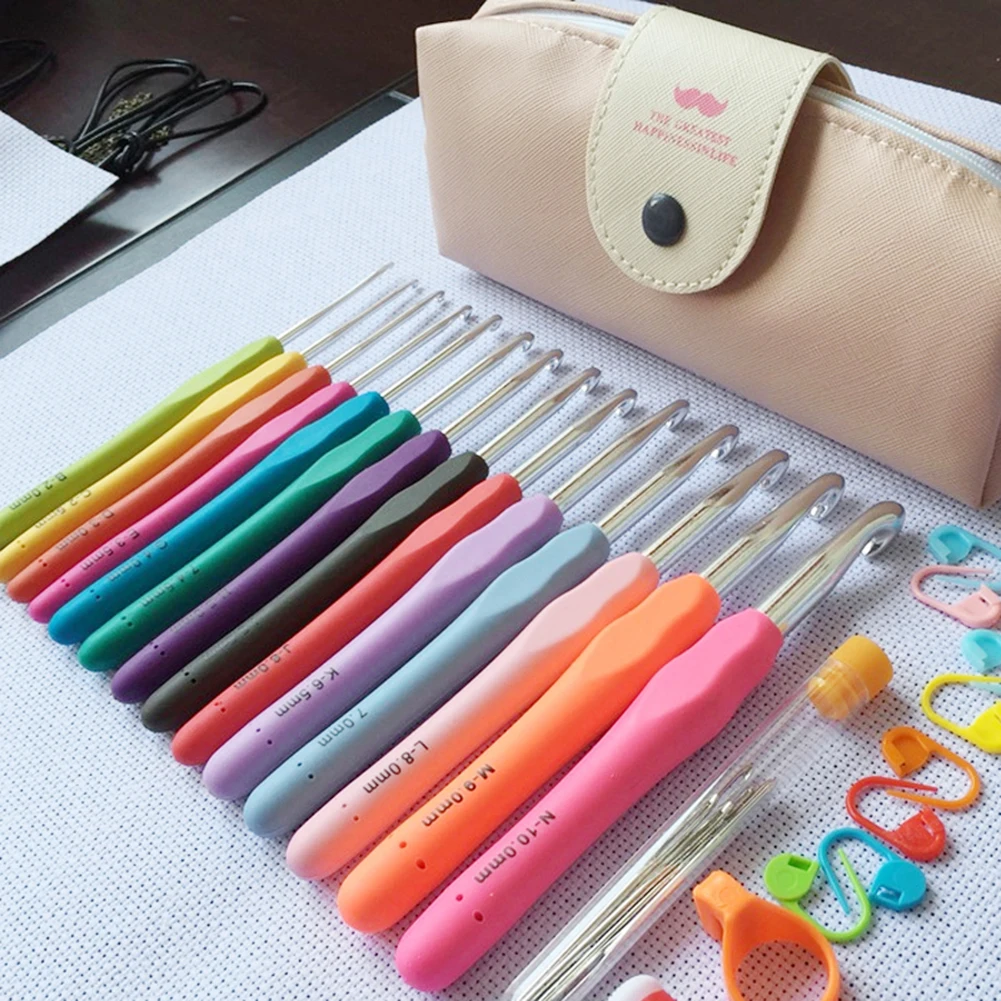 Deluxe Crochet Kit with Soft-Grip Needles and Storage Bag for DIY Weaving and Knitting