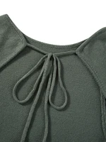 Women's Autumn Winter Knitted Bodycon Dress Long Sleeve Tie Backless Round Neck Solid Color Ruffle Trim Long Dress Beachwear - Image 6