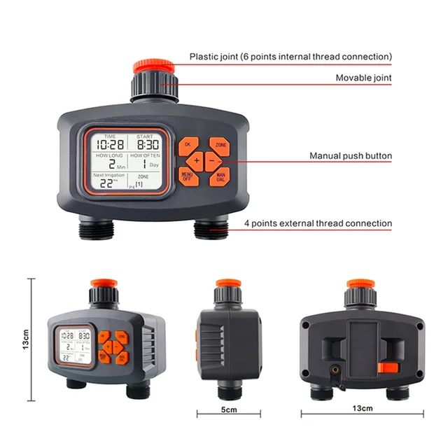 T03C!2-Way Water Timer LCD Display Timer Waterproof IP65 Home Garden Irrigation Rainfall Timer Automatic Controller System 4