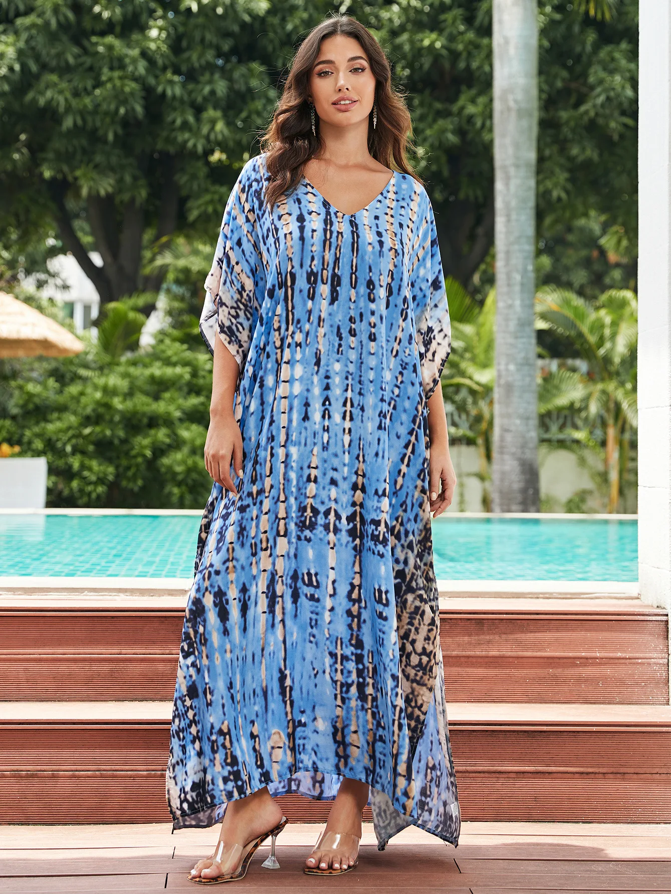 Fashion Casual Striped Print Long Dresses Women Bohemian V-neck Bat Sleeve Loose Slit Beach Dress Summer New Beachwear Vestidos 23 Fashion Casual Striped Print Long Dresses Women Bohemian V-neck Bat Sleeve Loose Slit Beach Dress Summer New Beachwear Vestidos