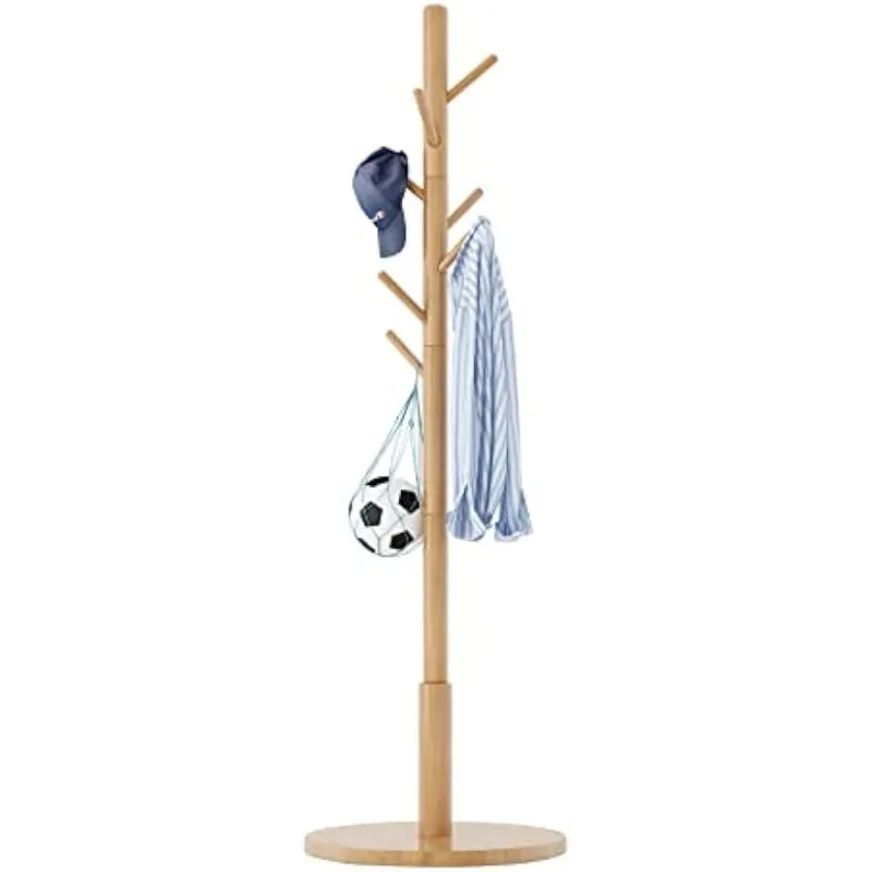 

Aibiju Wooden Coat Rack, Free Standing Coat Stand with 8 Hooks and 3 Height Options, Sturdy Kids Coat Tree Easy to Assemble, for