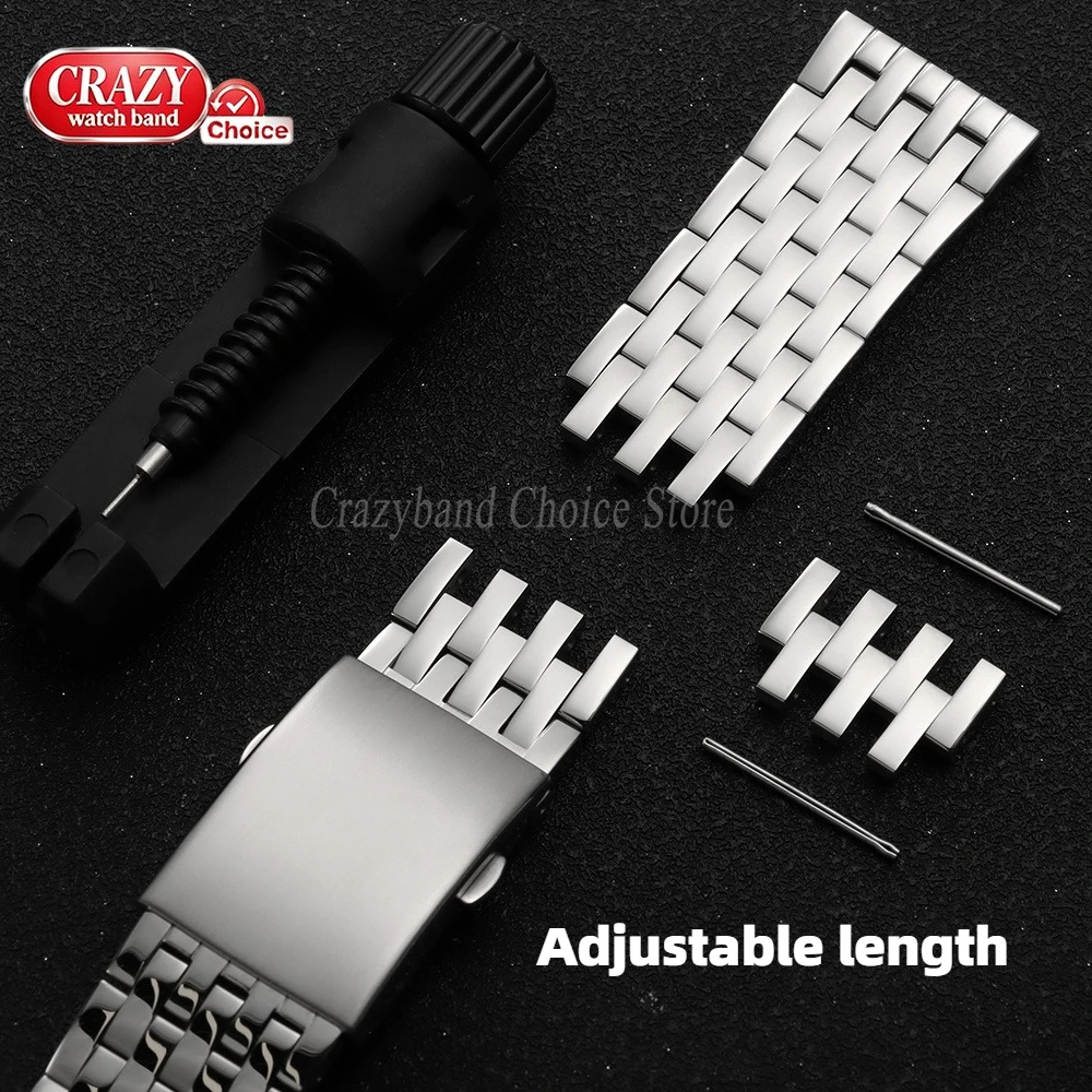 Elegant Solid Stainless Steel Watch Strap with Metal Fold Buckle - Universal Size