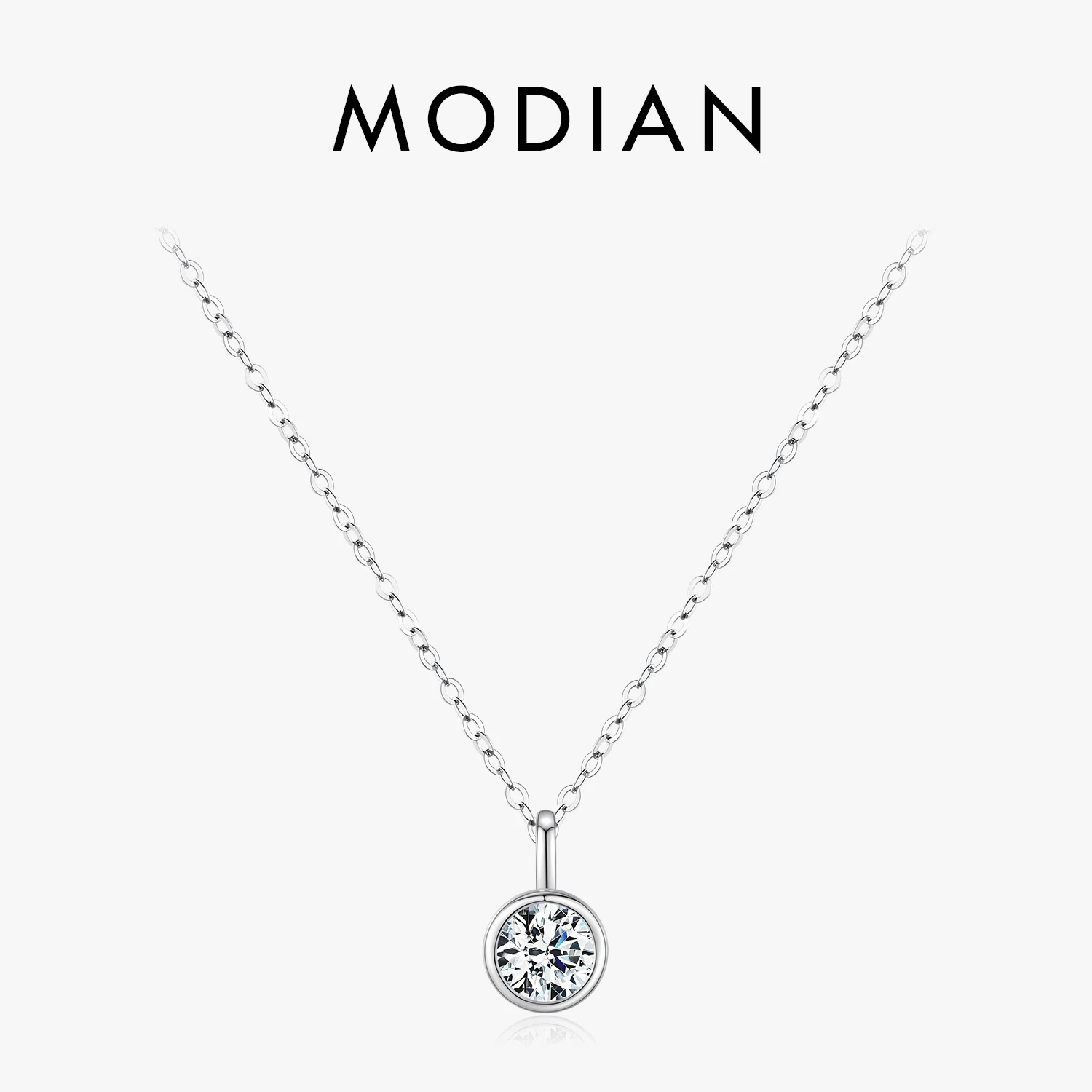 Pendant Necklace Silver Necklace Silver Pendant Moissanite Necklace MODIAN 1 Carat D Color Round Bezel Setting Moissanite Pendant Necklace 925 Silver Lab Diamond Women Jewelry With Certificate Box