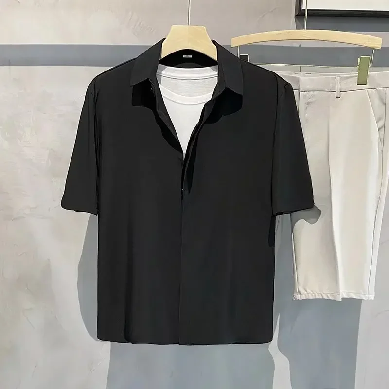 Short-sleeved White Shirt Men Summer New Anti-wrinkle Fashion Korea Casual Button Pocket Shirt Male Clothing Loose Top 5