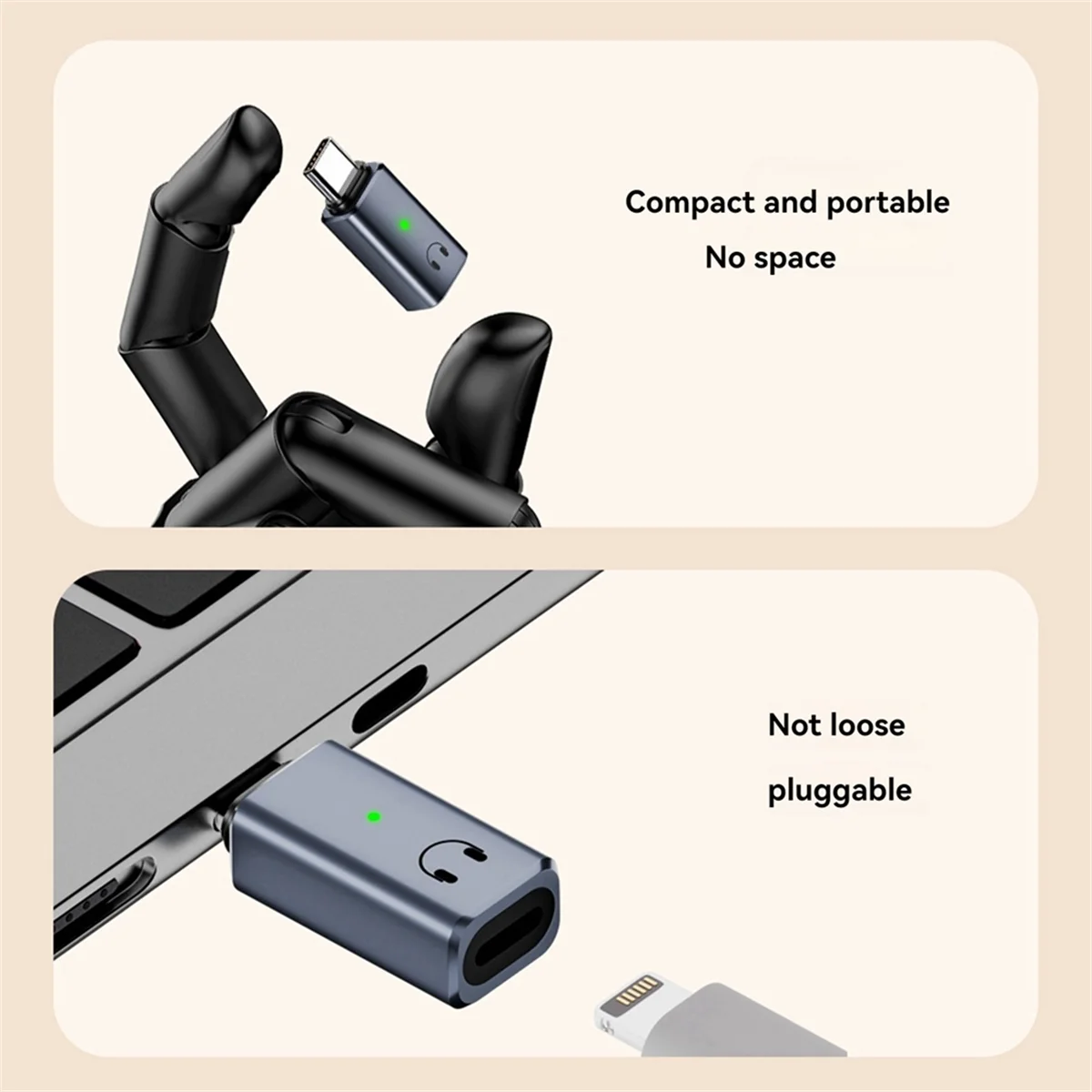새로운 헤드폰 케이블 변환기 USB C Male - 8핀 Female 오디오 어댑터 (아이폰 15, 아이패드, 맥북 타입 C 휴대폰용, 회색)