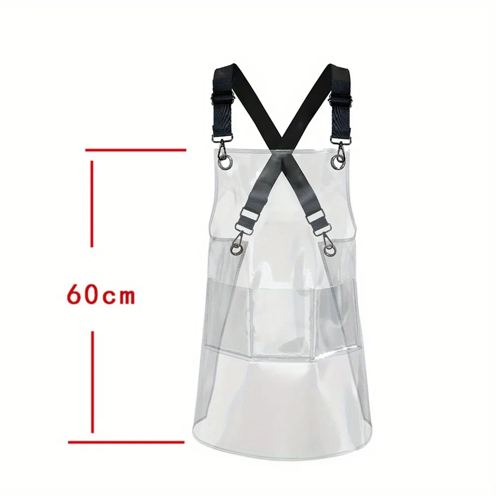 New Fashion Pink Clear Transparent PVC Kitchen Apron Restaurant TPU Thick Hairdresser Cafe Waterproof Nail Salon 3 Pocket Apron 5