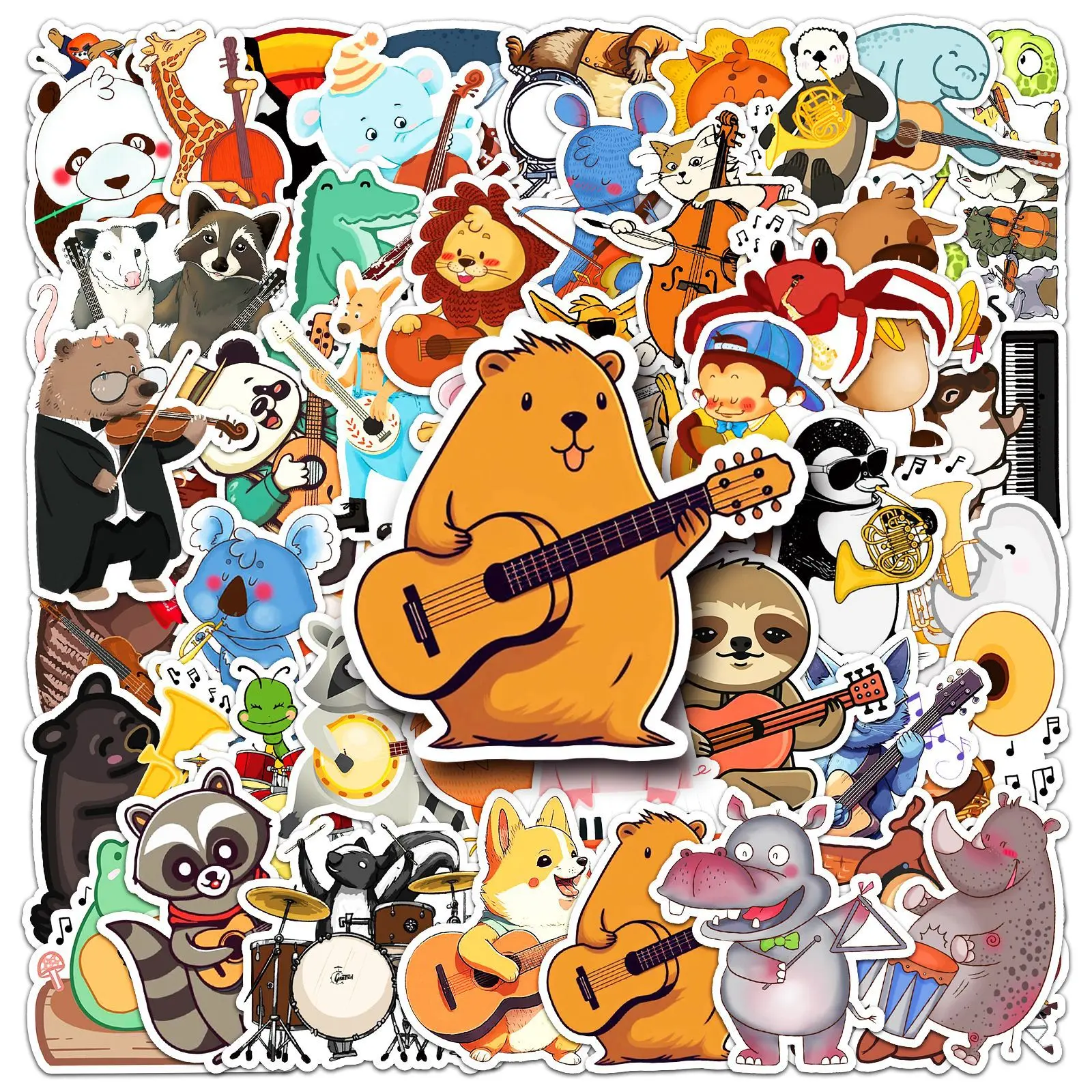 10/50PCS Cartoon Tier Konzert Aufkleber Musical Instrument Gitarre Graffiti DIY Helm Fahrrad Laptop Telefon Tagebuch Album Ornament