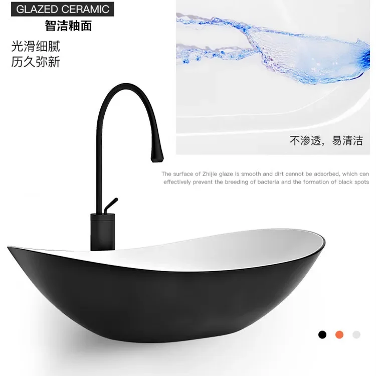 Nordic Ceramic Tabletop Basin Black and White Balcony Sink Washbasin Household Bathroom Washbasin Basin Single