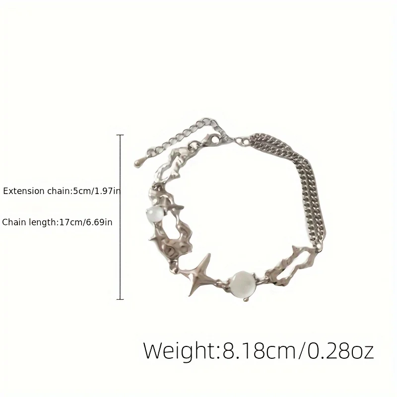 Irregular Hollow Four Pointed Star Design Bracelet for Women Silver Color Trendy Imitation Pearls Chain Bracelets Jewelry