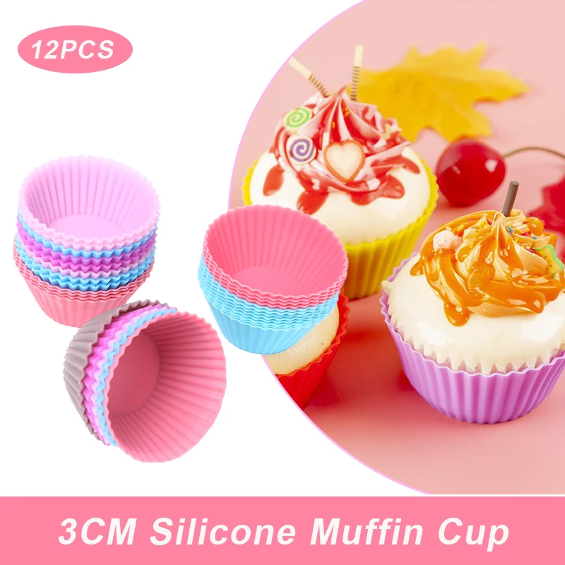 12pcs Round Shaped Muffin Cupcake Silicone Baking Molds Muffin