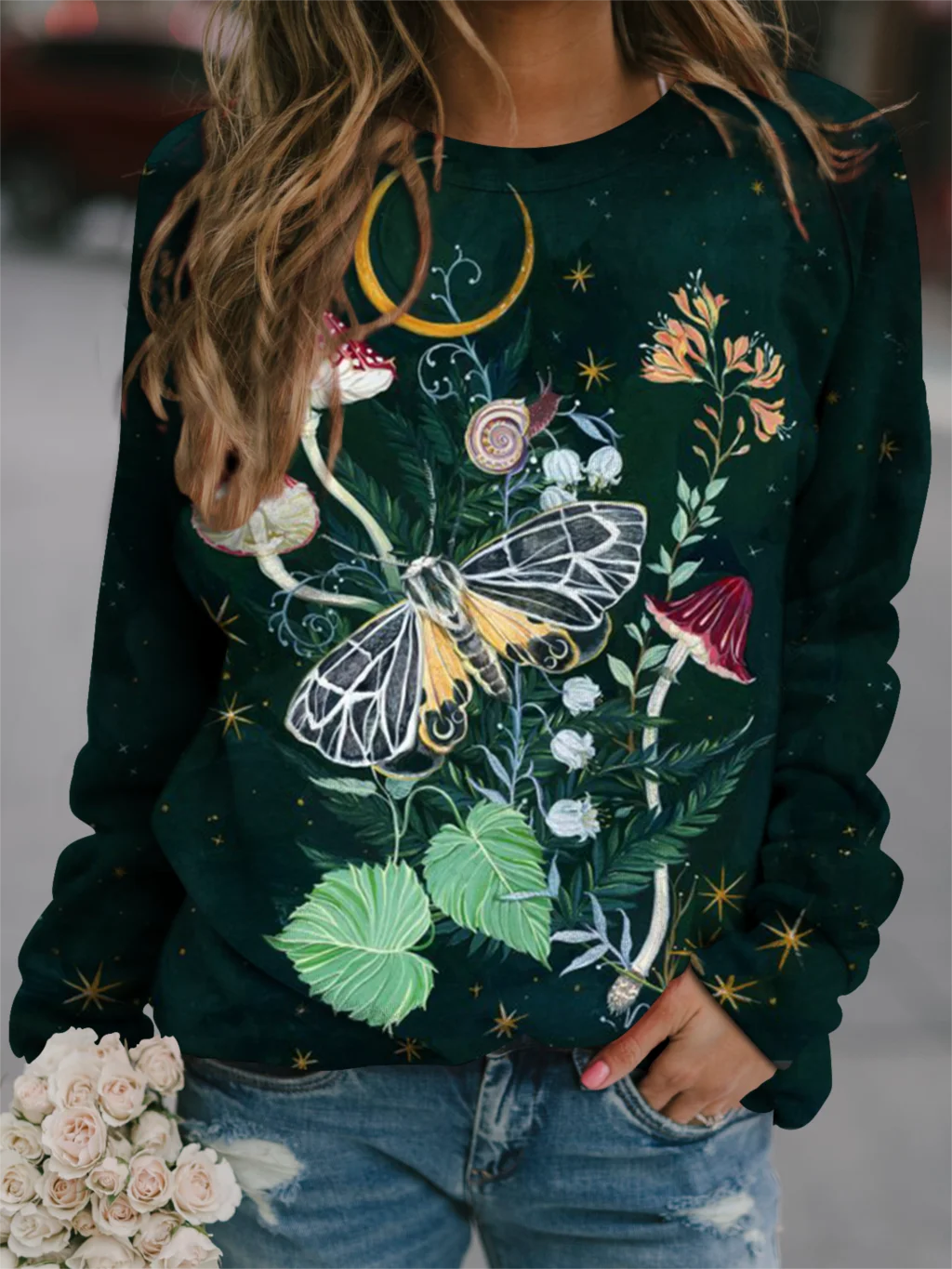 

2022 new autumn summer Sweatshirt women's 3D printed deciduous trend casual Sweatshirt Y2K clothes round neck Pullover