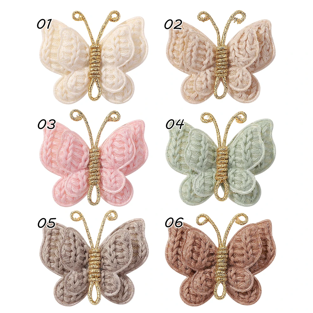 2/4pcs/set New Cute Baby Girls Wool Knitting Headwear Handmade Crochet Butterfly Alloy Hairs Clips Children Hairpins Wholesale