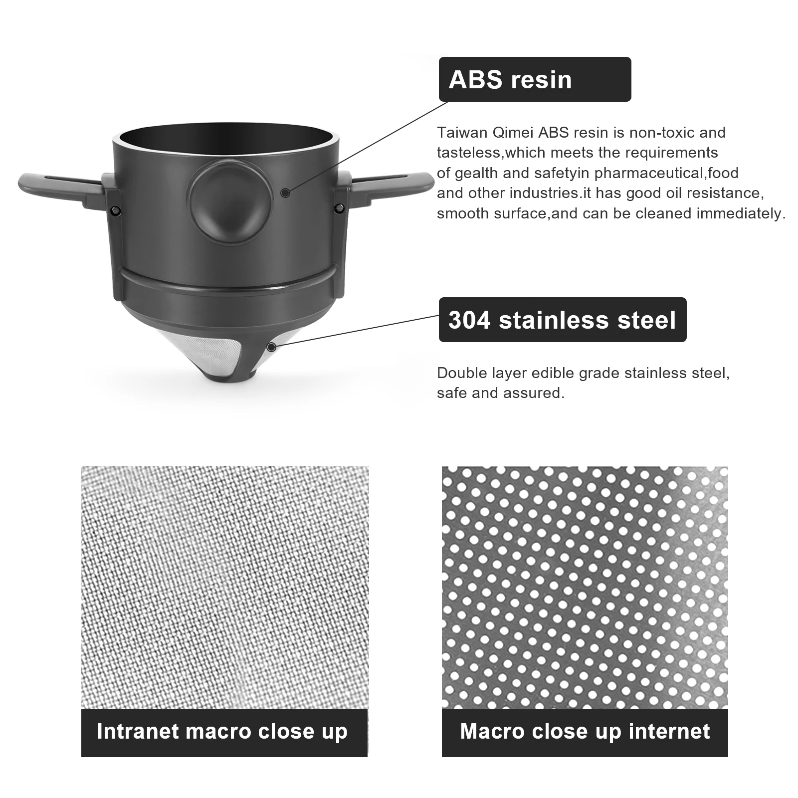 Folding Hand Brewed Coffee Filter Coffee Dripper Cone for Drip Coffee and Tea with Stainless Steel Holder No Filter Paper