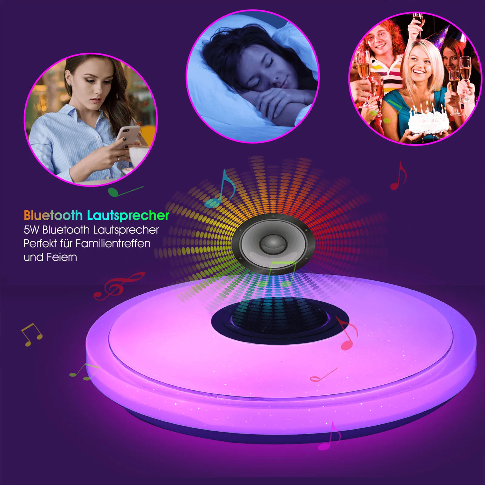 Feriales 60W LED Deckenleuchte mit Bluetooth Lautsprecher – RGB Farbwechsel Dimmbar 4500LM Ø50cm – Sternenhimmel Lampe mit App & Fernbedienung 4 Feriales 60W LED Deckenleuchte mit Bluetooth Lautsprecher – RGB Farbwechsel Dimmbar 4500LM Ø50cm – Sternenhimmel Lampe mit App & Fernbedienung 4