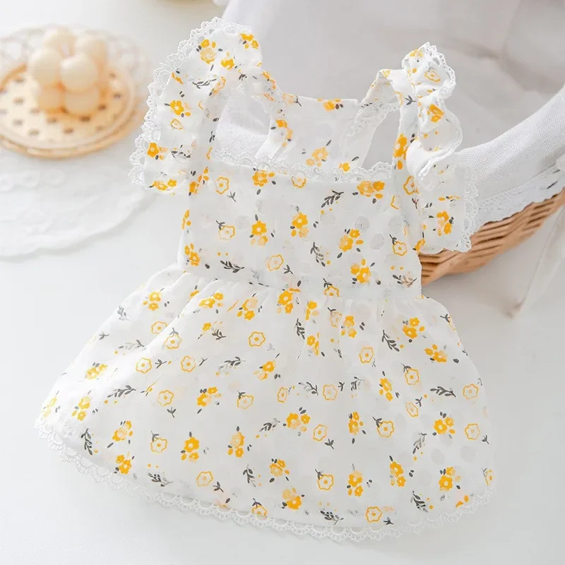 thumbnail image 1 of Vestido de princesa de doble capa con encaje floral transpirable para cachorros, perros, primavera y verano, ropa para mascotas de tamaño pequeño y mediano, 1 of 5