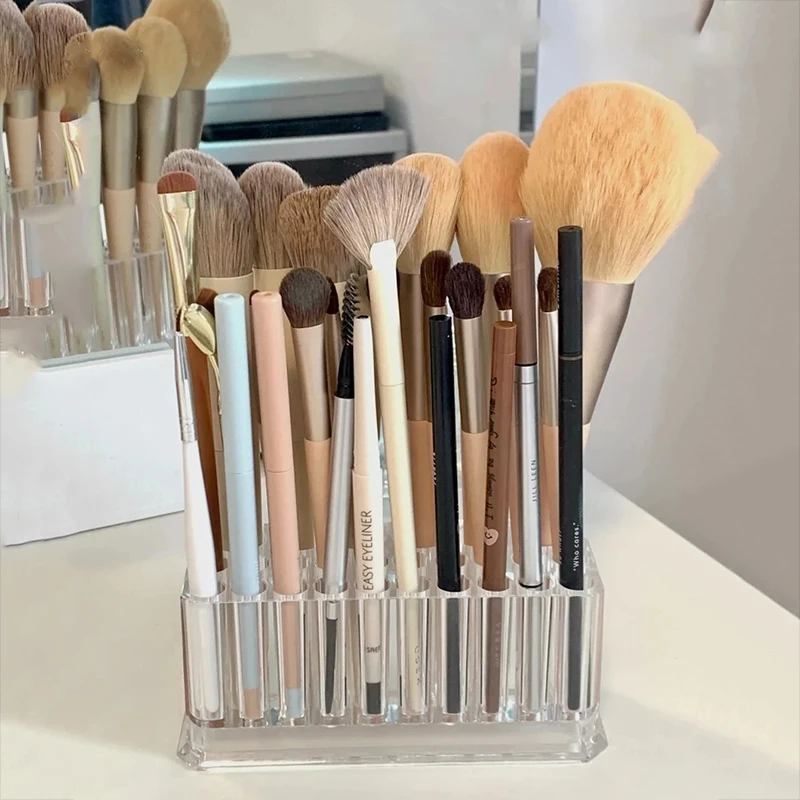 Acrylic Makeup Brush Box Transparent 26 Holes Eyebrow Pencil Holder Display Shelf Table Cosmetics Pen Organizer Storage Rack |