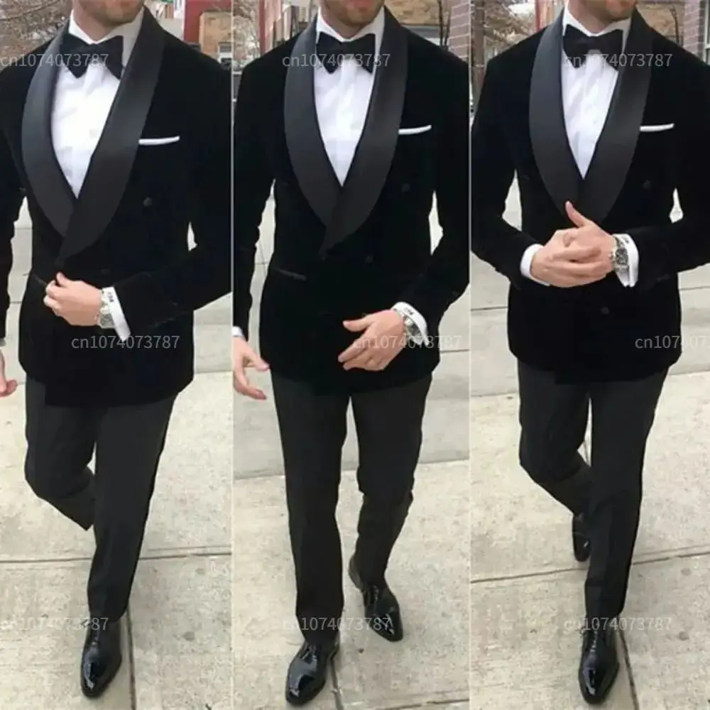 African Black Velvet Wedding Tuxedos Groom Suit    Wedding Groom Suit for Men Jacket Pants Business Plus Size Suits