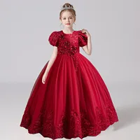Shiny Toddler Little Big Girls Puff Sleeves Wedding Flower Girl Birthday Party Pageant Formal Graduation Ceremony Easter Dress 2