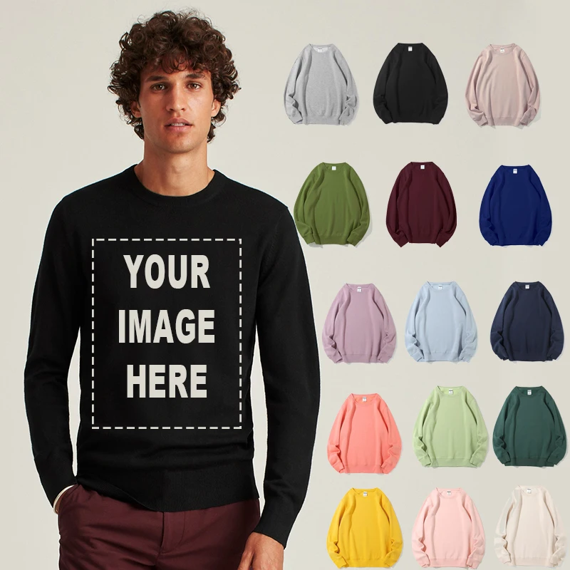 

Свитер из чистого хлопка с логотипом «сделай сам», 18 цветов, фирменные толстовки с вышивкой логотипа на заказ, мужские и женские свитера, 350 г