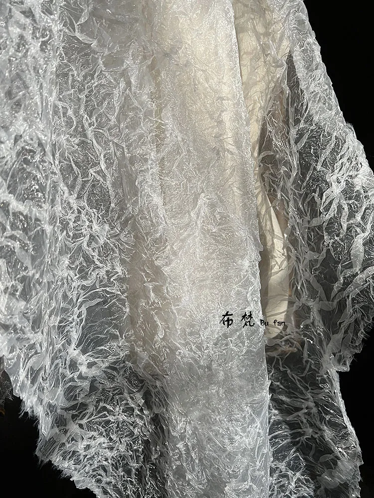 transparent-water-light-corrugated-irregular-pleated-three-dimensional-texture-reflective-dress-designer-fabric