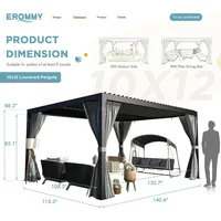 10x12FT Louvered Pergola Outdoor Sun Shade Shelter with Aluminum Frame and Adjustable Metal Rainproof Roof, Gazebos 2