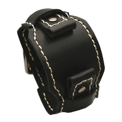 Genuine Leather Handmade Vintage Watch Strap with Stitched Pin Buckle - 24mm (Black)