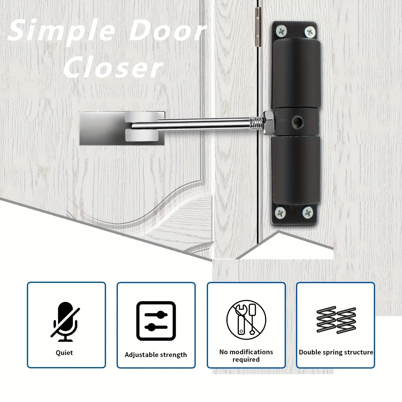 Door Closer Black, Automatic Heavy Duty Safety Spring Closer for Interior Exterior, Automatic Adjustable Closer, Surface Mounted