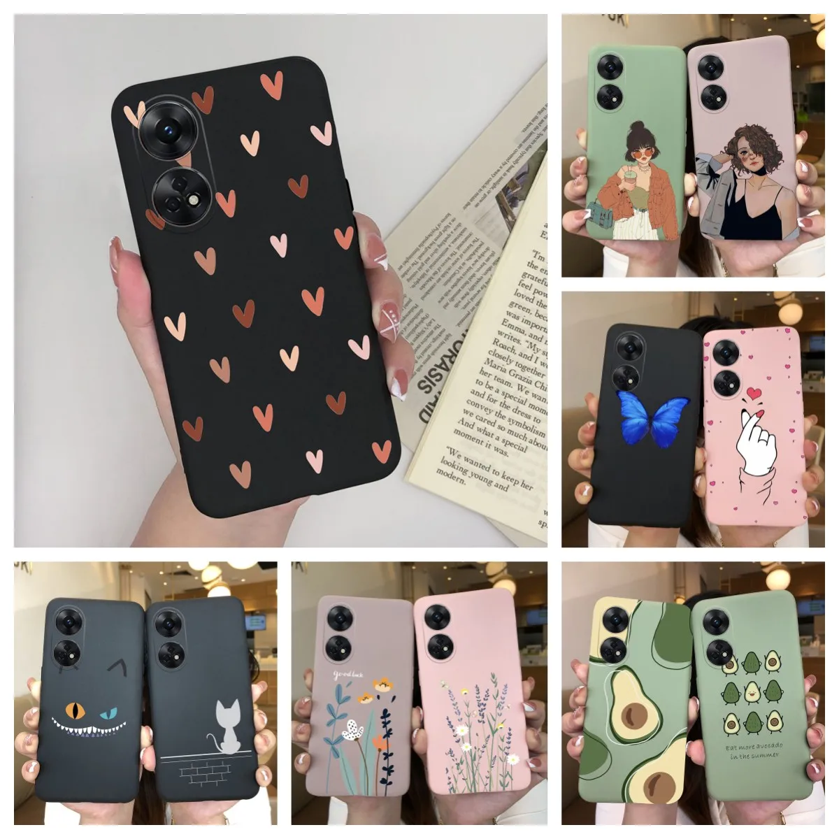 Fashionable Heart & Flower Cat Design Silicone Shockproof Phone Case - Frosted Back Cover