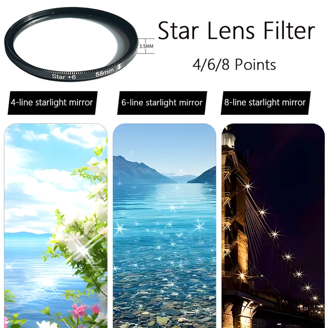 MYOBO Mobile Phone Star filters 4/6/8 Points - 52 67 mm Clip-on Photography Starburst Filter for Smartphones Star Filters 2 MYOBO Mobile Phone Star filters 4/6/8 Points - 52 67 mm Clip-on Photography Starburst Filter for Smartphones Star Filters 2