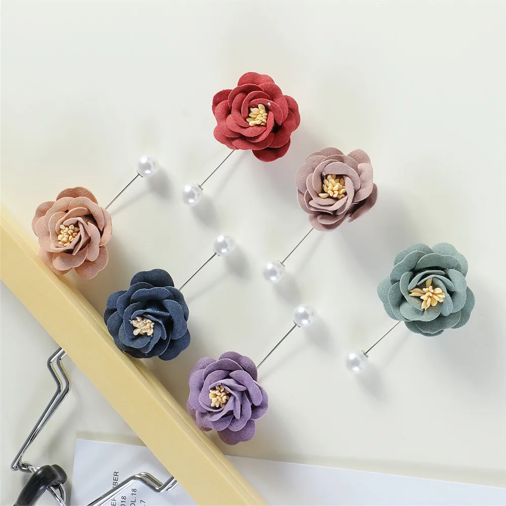 6pcs/lot Handmade Women Flower Brooch Pin Solid Cloth Fabric