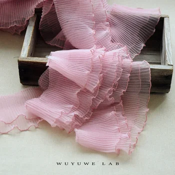 절묘한 화이트 핑크 레이스 리본 원단, 신축성 있는 프릴 트림 칼라, 바느질 의류 스커트, 머리 장식, 2M, 10cm 넓이