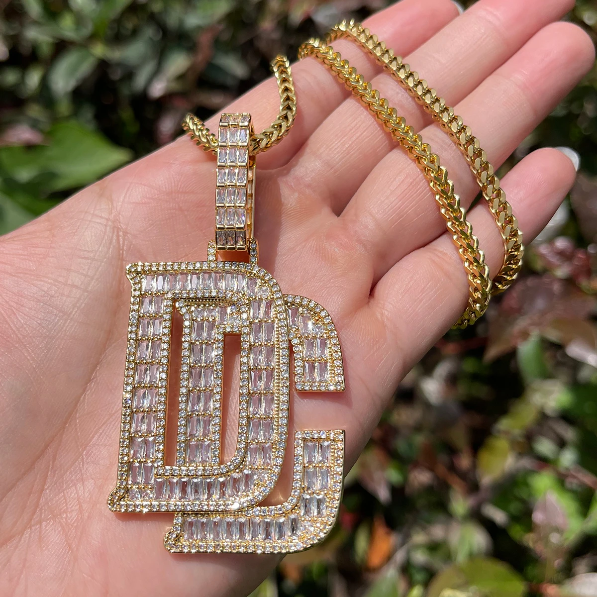 Bubble Letter Baguette collana per uomo Dream Chaser ciondolo Cubic Zirconia AAAAA Charms gioielli Hip Hop