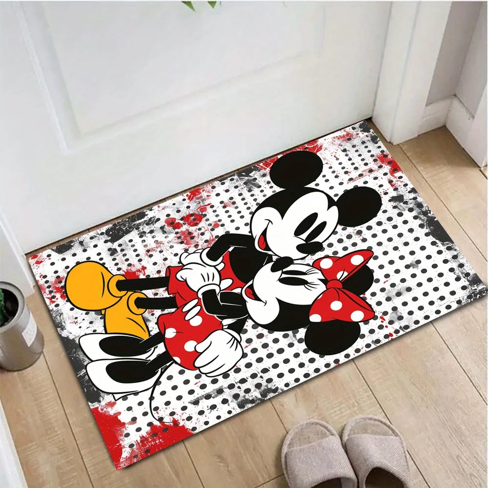MINISO Iconic Brand Mickey & Minnie Polka Dot Floor Mat Non Slip Decorative Area Rug Polyester Home Carpet Doormat Ideal Holiday Gift