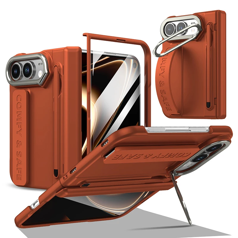 Premium Matte Finish Phone Case Kit with Wrist Strap, Stylus Pen, Screen Protector, Lens Frame, and Kickstand Hinge Guard