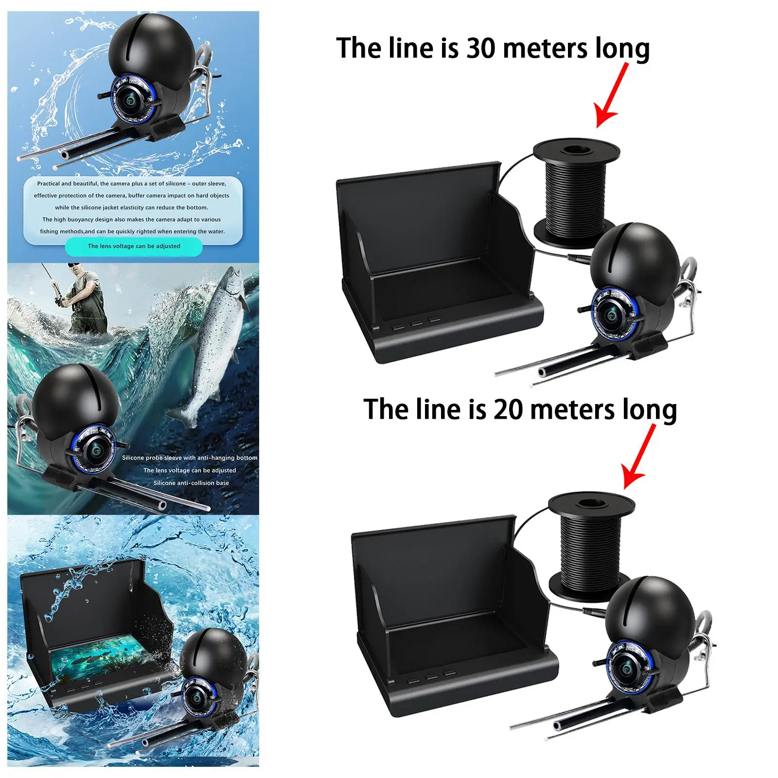 Video Fish Finders with Cable Removable Outdoor Kayak Fishing Fishing Gear Equipment for Boat Ice Fishing Sea Open Water Lake