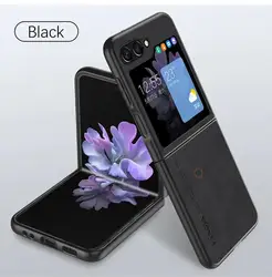 Luxury Vintage Sheepskin Leather Shockproof Case for Samsung Z Flip5 (Black)
