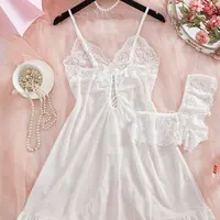 Un ensemble rose mignon femmes doux chemise de nuit et culotte Pijamas costume sans manches licou chemise de nuit ensembles courts col en v soutien-gorge string Kit de luxe 5