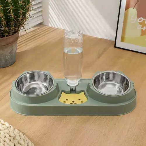 고양이 애완 동물 먹이 용품, 귀여운 고양이 개 먹이 히트 컬러 벨트, 마시는 병, 고양이 먹이 및 물 고양이 그릇, 3 in 1 2