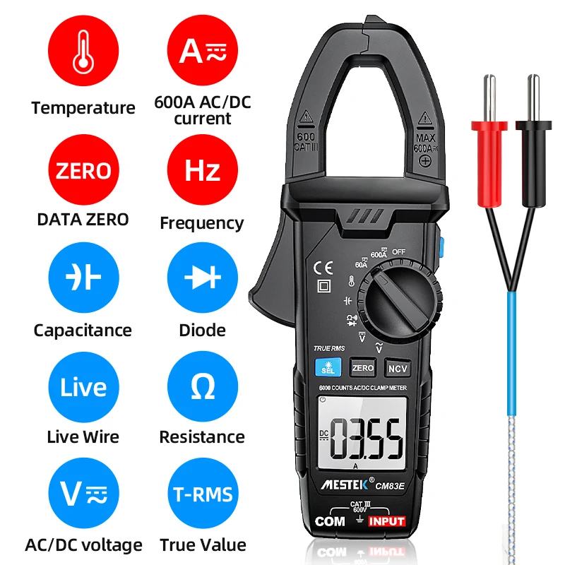 

MESTEK AC DC Digital Clamp Meter 600A Current Multimeter Pinza Amperimetrica True RMS High Precision Current Clamp Amperimetro