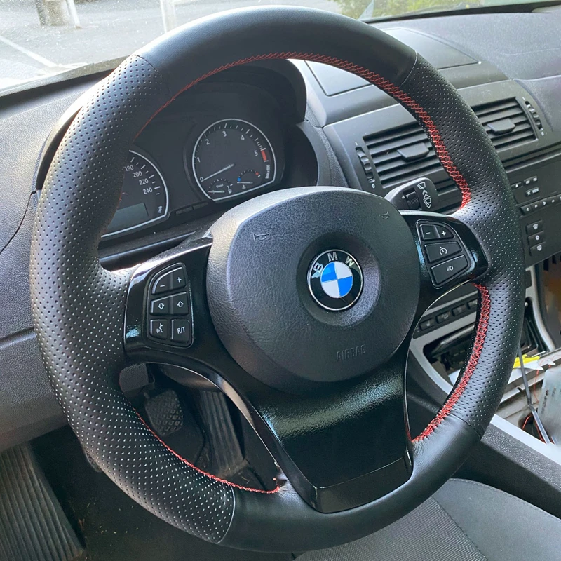 DIY 자동차 액세서리 자동차 핸들 커버 BMW E83 X3 2003-2010 E53 X5 2004-2006 맞춤형 오리지널 스티어링 휠 브레이드