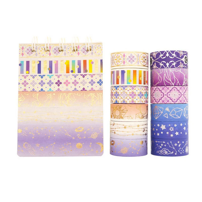 12 Rolls/set Purple Star Gold Foil Washi Tape Set Constellation Series Laser Masking Tapes for Scrapbooking DIY Stationary Set