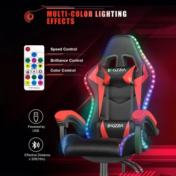 RGB Gaming Chair with LED Lights and Ergonomic Computer Chair Reclining PU Leather High Back Video Office Chair with Headrest 3