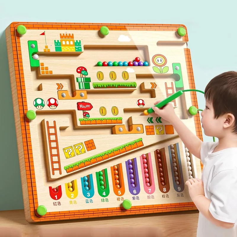 Wooden Magnetic Color and Number Maze Learning Education Toys Color Matching Montessori Toys Wooden Toys for Children Gifts