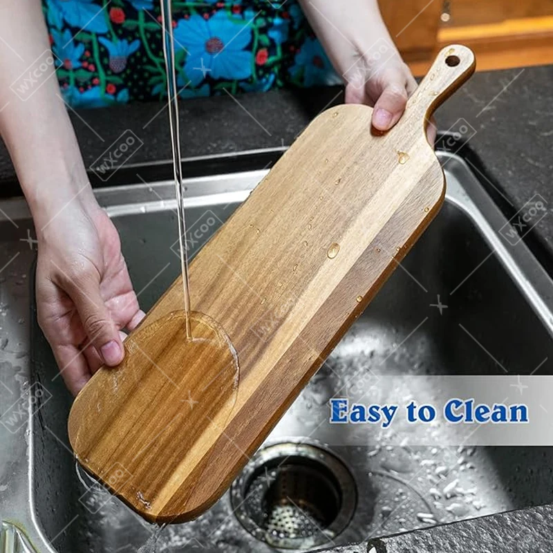 1pc Long Handle Acacia Wood Cutting Board Kitchen Solid Wood Cutting Board Cake Dessert Tray Food Boards Kitchen Supplies cutting board